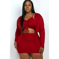 Plus Women Three-Piece Skirt Set - With Cardigan