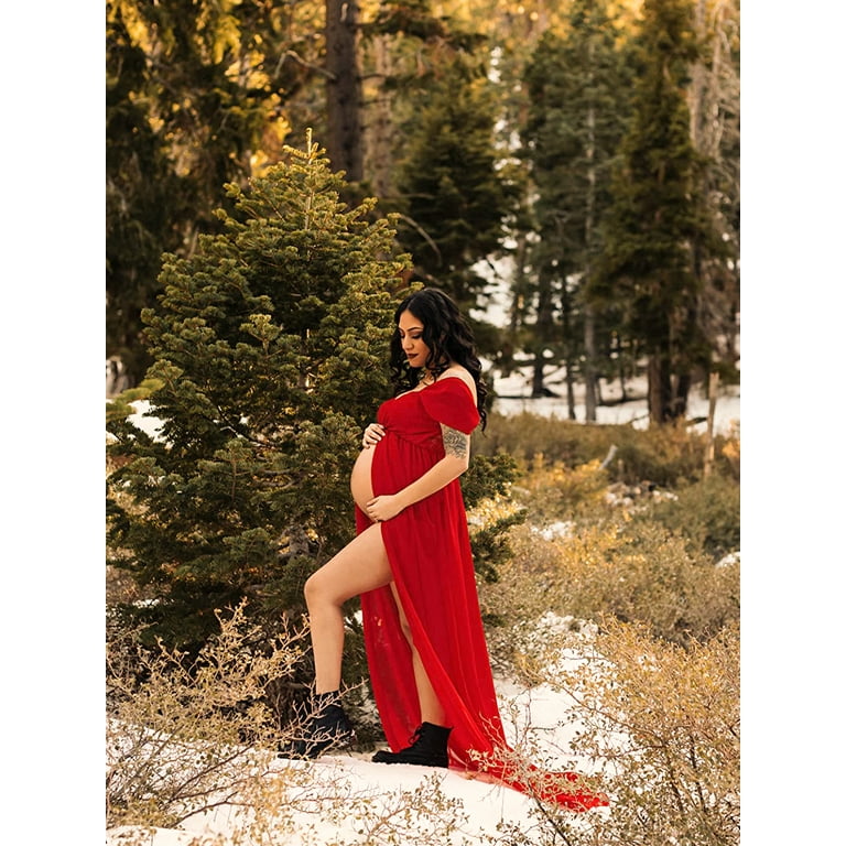 Chiffon split front maternity dress cheap