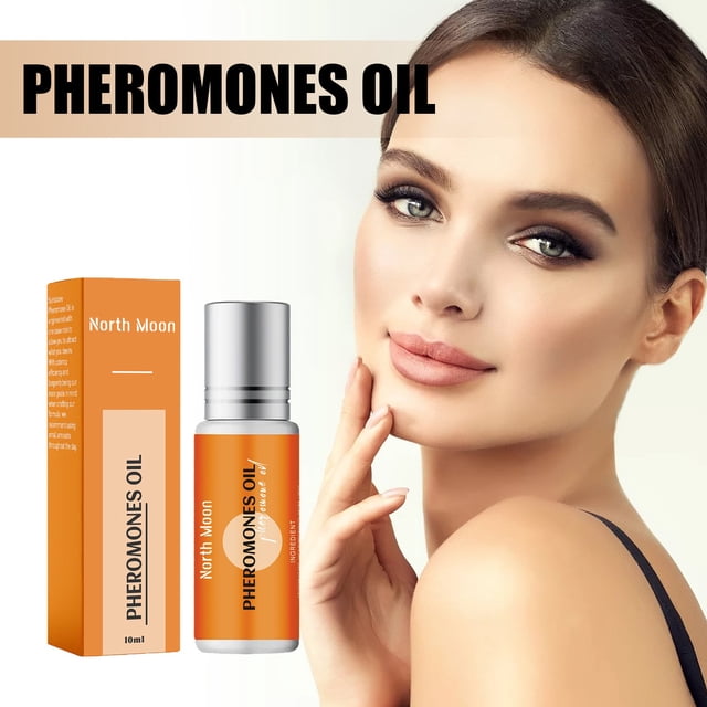 perfume de mujer pheromon, perfume venom-pheromon para mujer, fragancia ligera de larga duración, perfume de feromonas, spray corporal para mujer-10 ml frasco de 10 ml y caja naranja en vista frontal, botella cilíndrica con tapa plateada y etiqueta naranja 'PHEROMONES OIL', perfil de mujer mostrando hombro descubierto; indicado para aplicar en cuello, muñeca o pecho y fácil de llevar en bolso, formulación con feromonas que según fabricante busca realzar el atractivo.