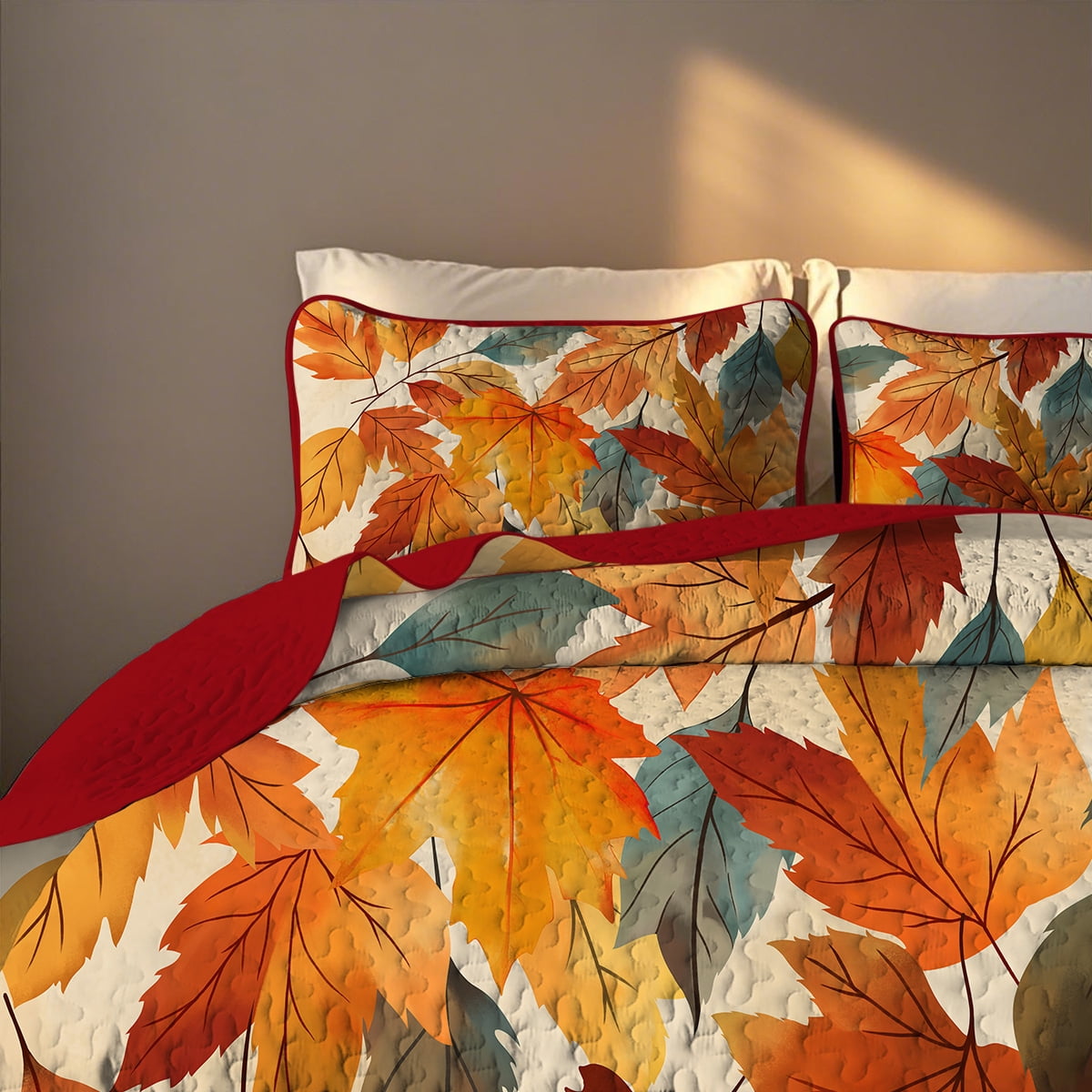 Davulos Maple Leaf Quilt Set King Size 3 Pieces Soft Summer Bedspread Microfiber Lightweight Bedding Coverlet for All Season with 1 Quilt 2 Pillow Shams