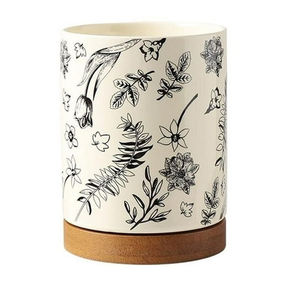 Kitchen Utensil Holder Ceramic for Countertop Utensil Organizer with Drain Tray