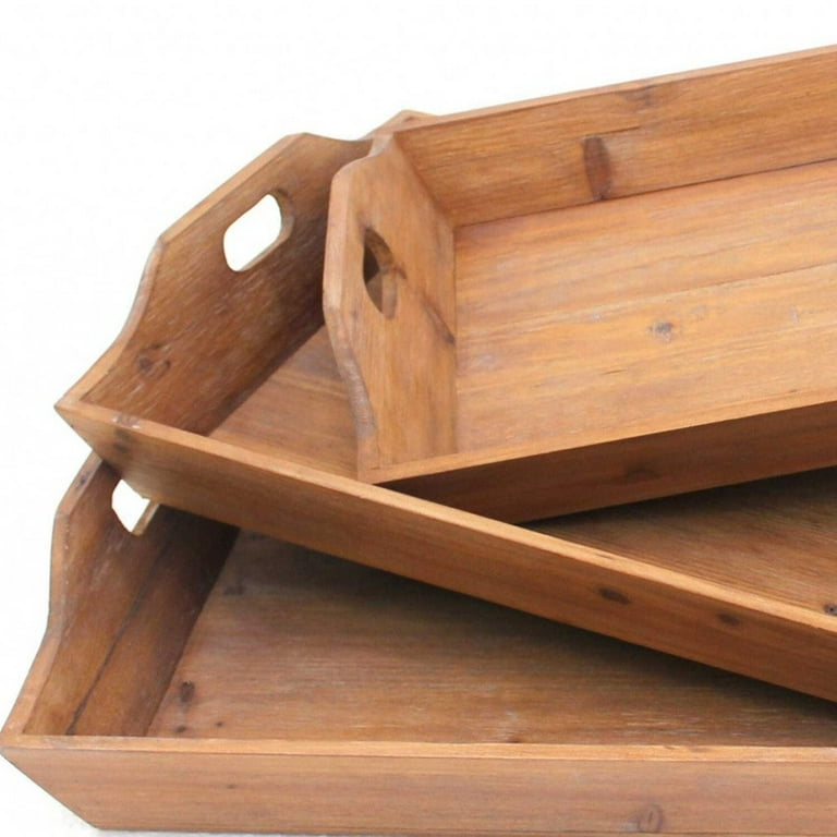 16.5 X 24.25 X 3.75 Brown Country Cottage Wooden - Serving Tray 3Pcs 16.5 X 24.25 X 3.75 Brown Country Cottage Wooden - Serving Tray 3Pcs
