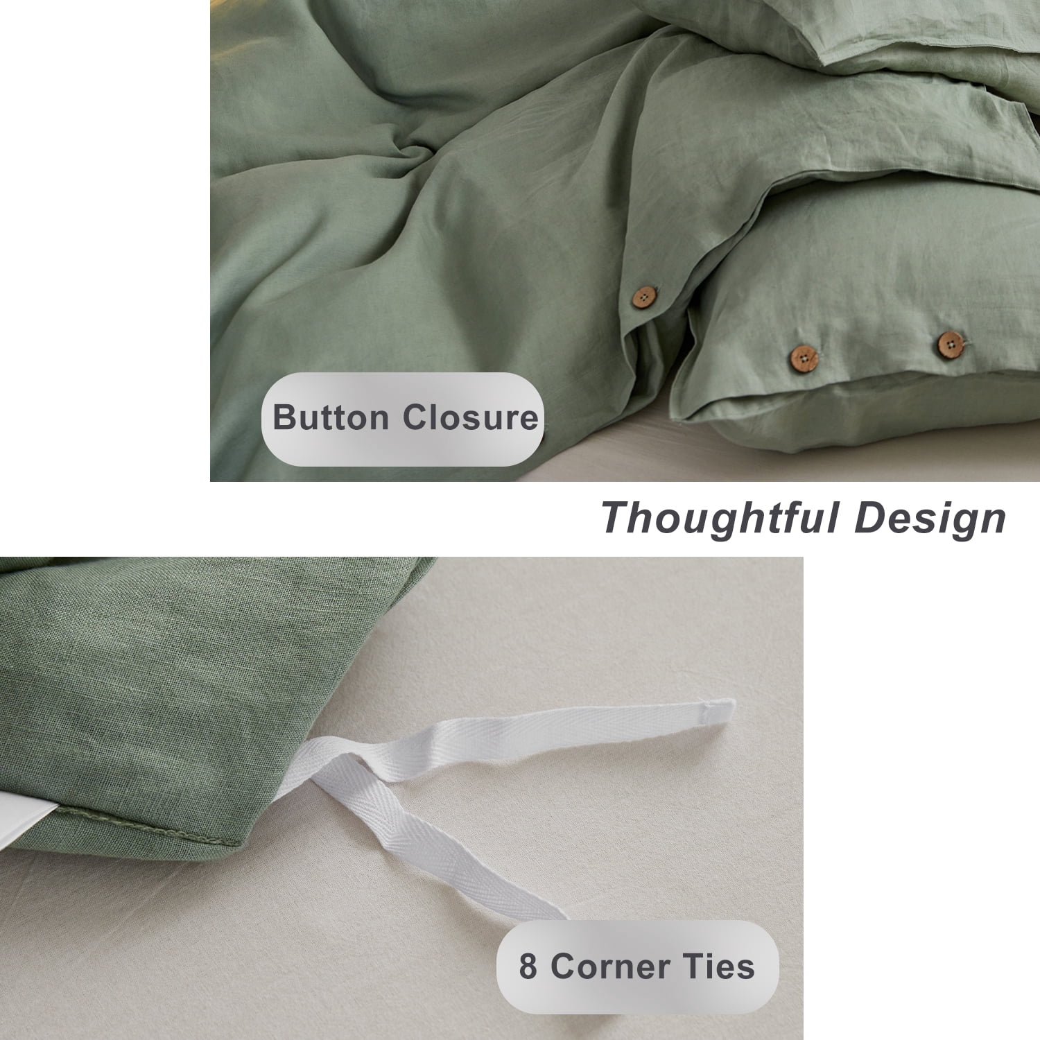 TOSMO 100% Linen Duvet Cover Set with Button Closure, 3 Pieces (1 Duvet Cover with 2 Pillowcases), Soft Breathable Durable Farmhouse Bedding