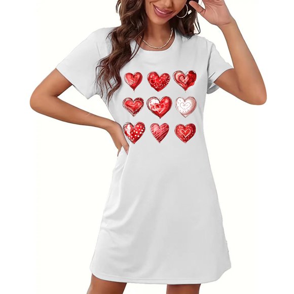 Camisón corto de mujer, vestido de largo medio con estampado de moda, camisón corto extragrande de mujer, camisón de manga corta con estampado de pecho a la moda, camisón de mujer