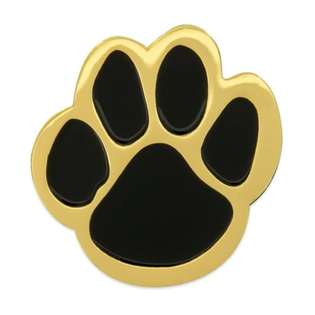 PinMart's Black and Gold Animal Paw Print School Mascot Enamel Lapel Pin