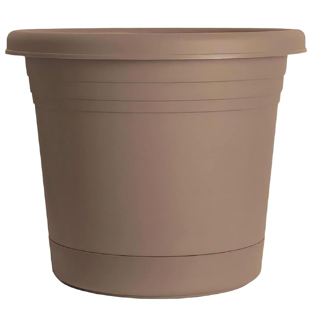 Maceta redonda con borde enrollado, resistente a los rayos UV, 20 cm, color capuchino