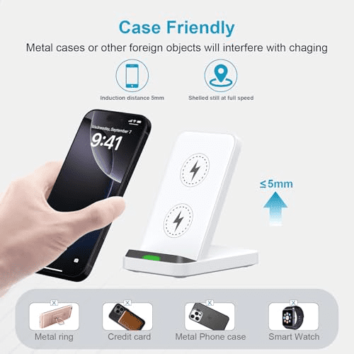 Fast Wireless Charging Station for Google Pixel 9/9 Pro/9 Pro XL/Fold/8 Pro/8a/8/7a/7 Pro, Android Phone Wireless Charger Stand Desk with QC3.0 Adapter for Samsung Galaxy S25/S24/S23 Ultra, iPhone 16