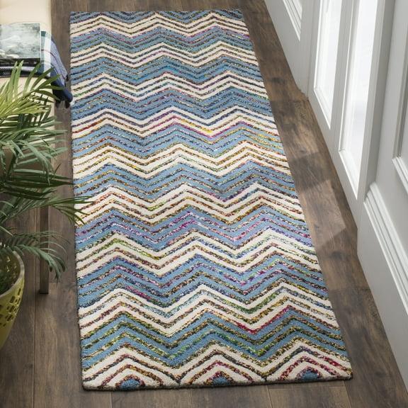 SAFAVIEH Nantucket Warner Zigzag Stipes Runner Rug, Beige/Blue, 2'3" x 6'