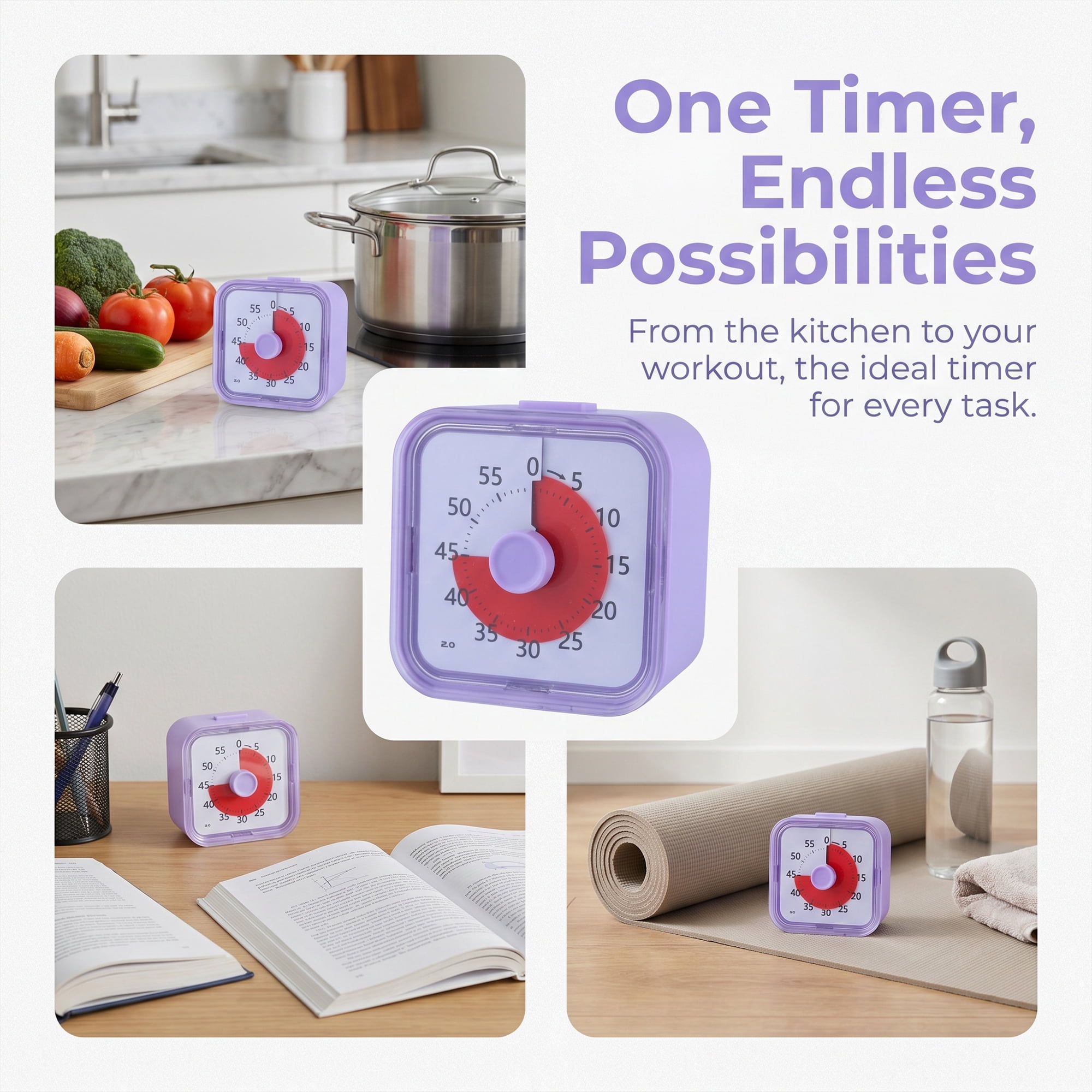 Unique Bargains 60 Minute Kitchen Digital Visual Timer for Studying Purple