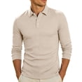 thumbnail image 2 of Golf Shirts for Men Button Collared Shirt Long Sleeve Pullover Tops Modern Soft Casual Weekend Athletic Travel Top (Khaki,S), 2 of 8