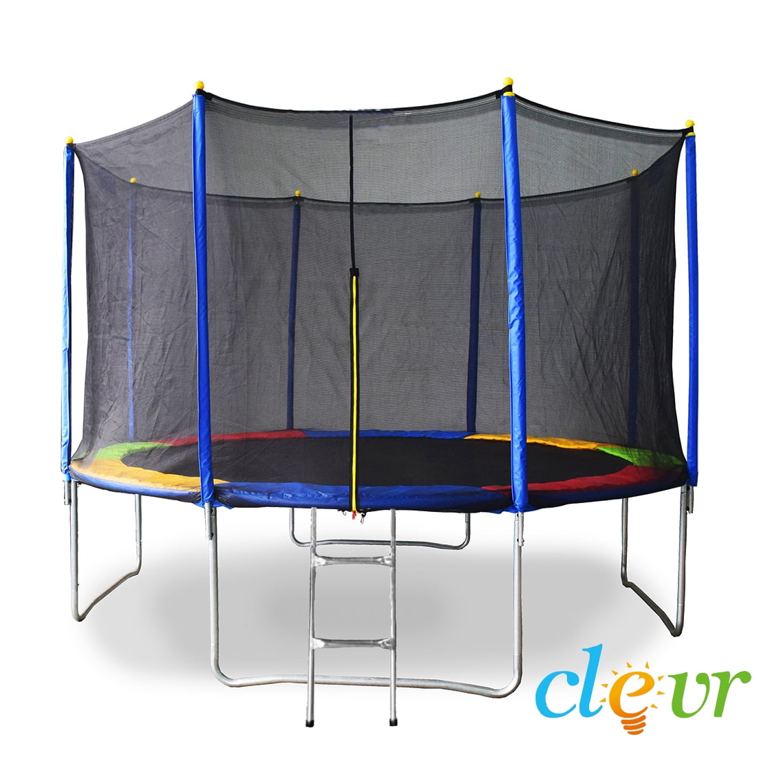 Clevr 12' Trampoline with Safety Enclosure Net & Spring Pad, Ladder, Round Bounce Jumper, Unique Rainbow pad by Clevr