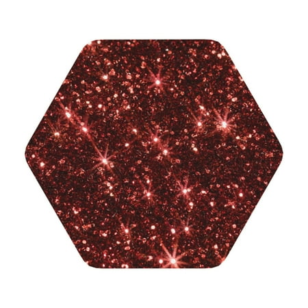 

Pofeuu Red Glitter Texture Print Leather Coasters Set of 6 Round Cups Mugs Mat Pad for Home Kitchen Heat Resistant Drink Coasters Hexagon
