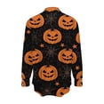 thumbnail image 5 of Women's Pumpkin Shirts Long Sleeve Button Down Halloween Tops Jack-O-Lantern Spiderweb Graphic Blouses Casual V Neck Collared Fall Holiday Party Outfits, 5 of 5