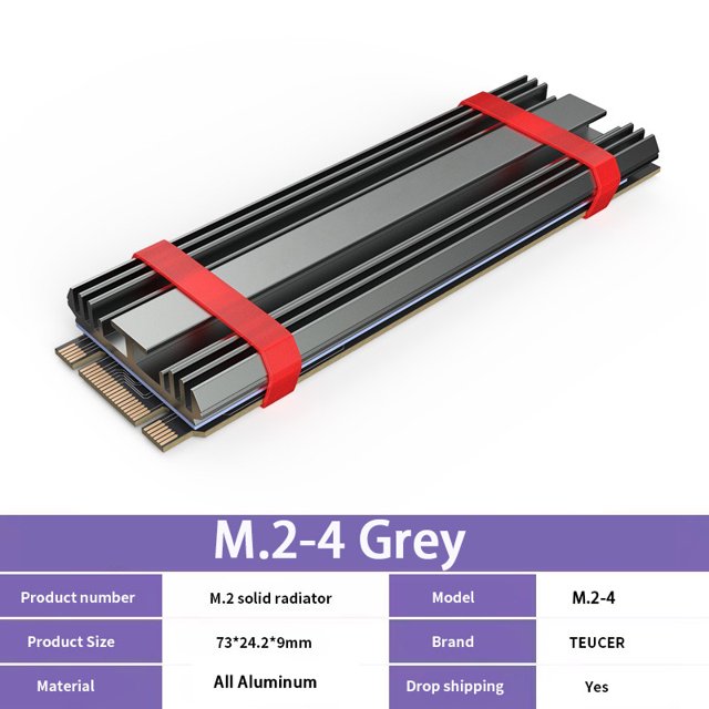 M2-4 SSD Heatsink NVME 2280 Solid State Disk Drive Radiator with Thermal Pad for Desktop PC M.2 NVME PS5 Heatsink Grey