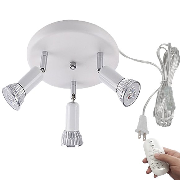 FSLiving Remote Control Ceiling Lamp Adjustable Close to Ceiling Lights Fixtures for Sloped and Vaulted Ceiling Modern Chandelier with 15ft Plug in Cord for Kitchen Island Closet Laundry Room - White