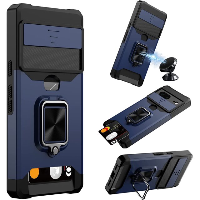 ORUYROP for Google Pixel 7 Case,Multi-Functional Pixel 7 Wallet Case with Card Holder,Sliding Camera Cover & Ring Holder Magnet Kickstand Protective Phone Case for Google Pixel 7 5G(2022),Blue