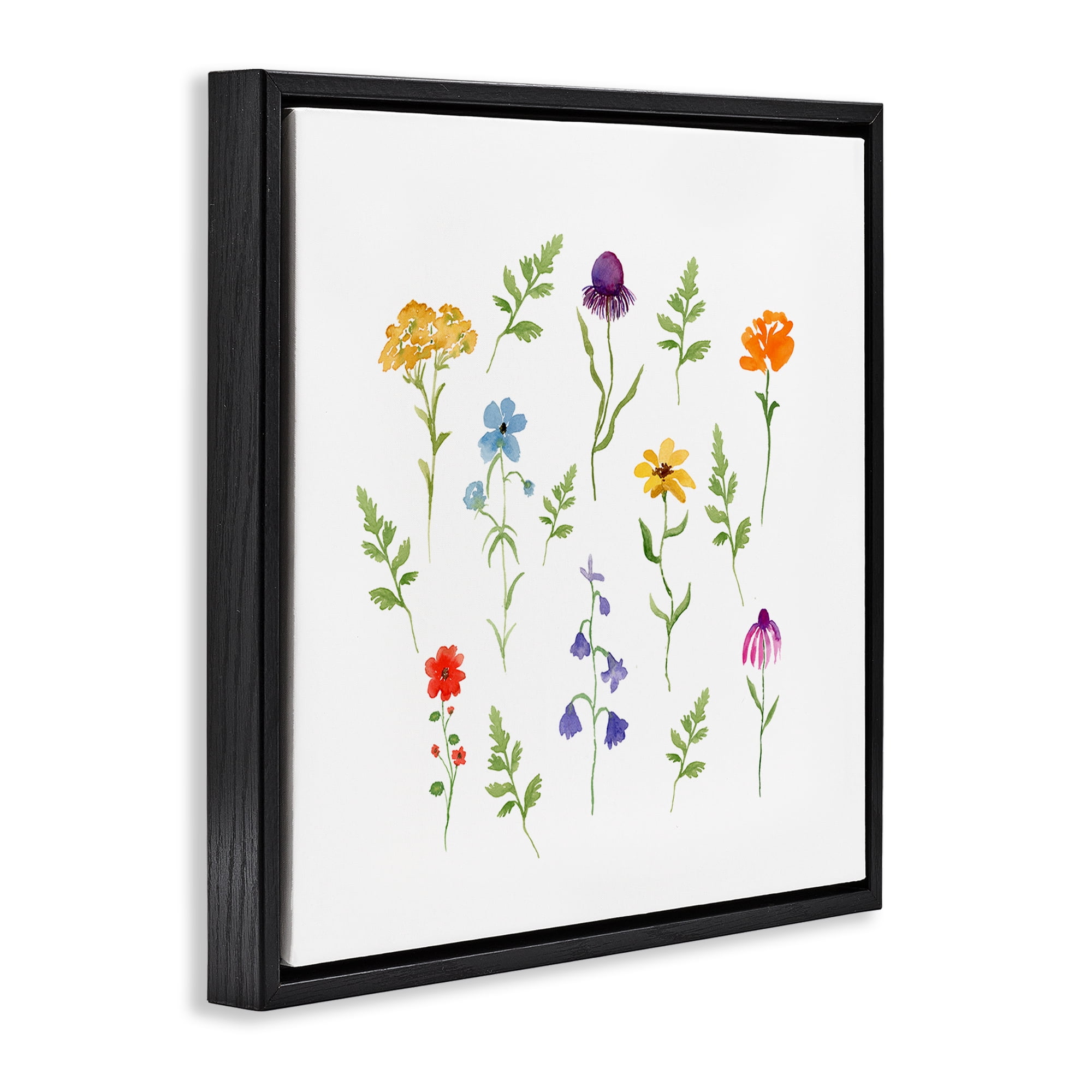Stupell Industries Various Cottage Herbs Plants & Flowers Painting Black Floater Framed Canvas Art Print Wall Art, 18 x 18