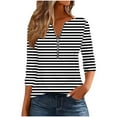 thumbnail image 3 of Ashirexll Womens Long Sleeve Tops, Shirts for Women Trendy, Fashion Ladies' Casual Striped V-Neck Long Sleeve T-shirt Blouse Zipper Tops, 3 of 6