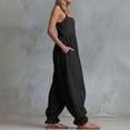thumbnail image 5 of Lenpel Womens Wide Leg Jumpsuits V Neck Sleeveless Fashion Button Baggy Rompers Lightweight Ruffle Harem Pants, 5 of 5