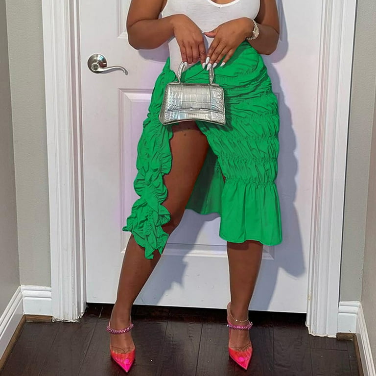 Vedolay Skirts For Women Trendy Women s Boho Tassel Fringe Trim Skirt High Waist Zip Back Asymmetrical Hem Mini Skirts Green M Walmart
