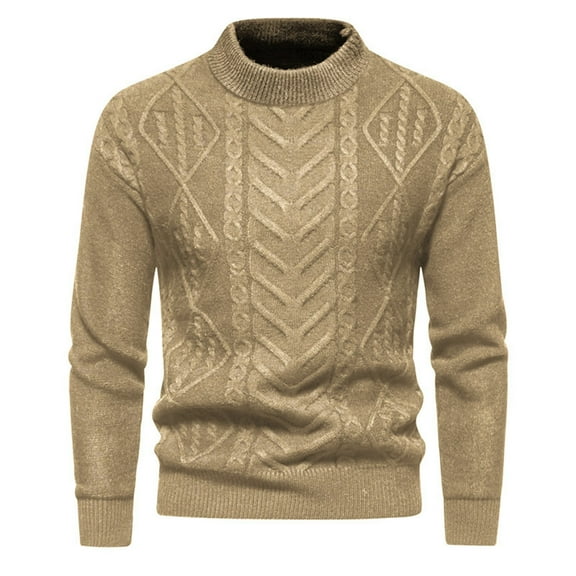 GBSYEWXS Men Pullover Sweaters Long Sleeve Pullover Stretch Jacquard Print Fashion Khaki Crew Neck Sweater