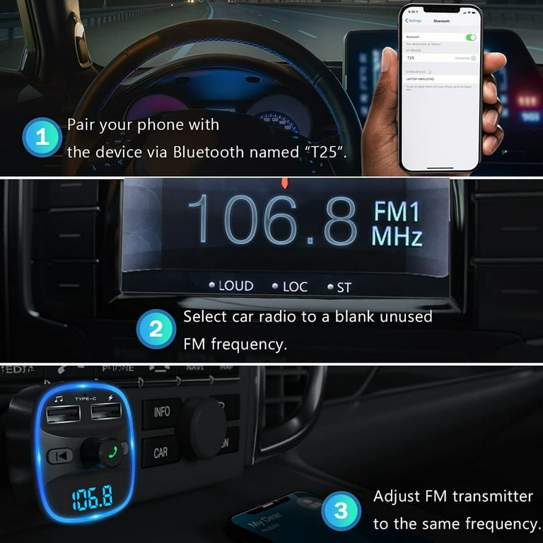 onn. Wireless FM Transmitter & Car Charger with Bluetooth Compatible via  Smartphone 