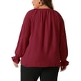 thumbnail image 3 of Agnes Orinda Plus Size Blouses for Women Casual V Neck Tops Drawstring Long Sleeve T Shirt Blouses 3X Burgundy, 3 of 6