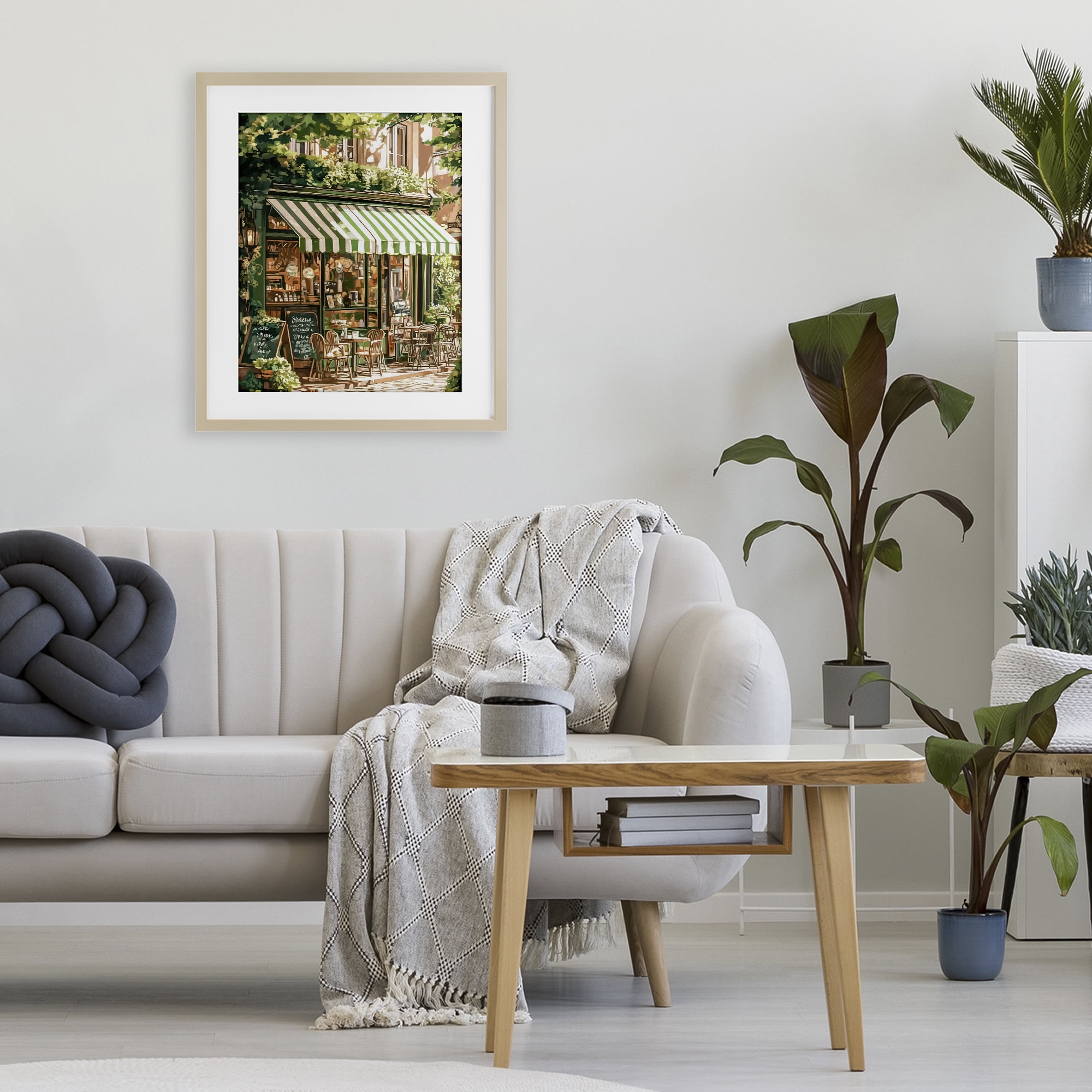 Stupell Industries Coffee Shop Awning & Greenery Birch Framed Print Under Glass, design by LSR Design Studio