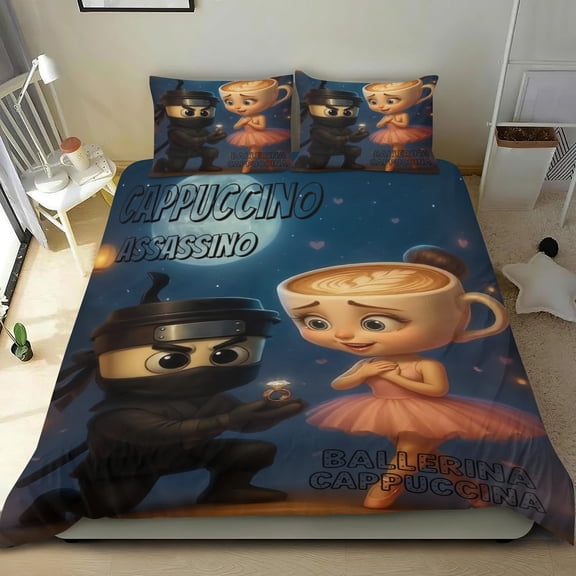 3 Piece Comforter Cover Set For Ballerina Cappuccina Tung Tung Sahur Bedding Set Cute Duvet Cover Sets Super Soft For Teens Kids Bedroom Gifts,1 Duvet Cover with 2 Pillowcases Twin