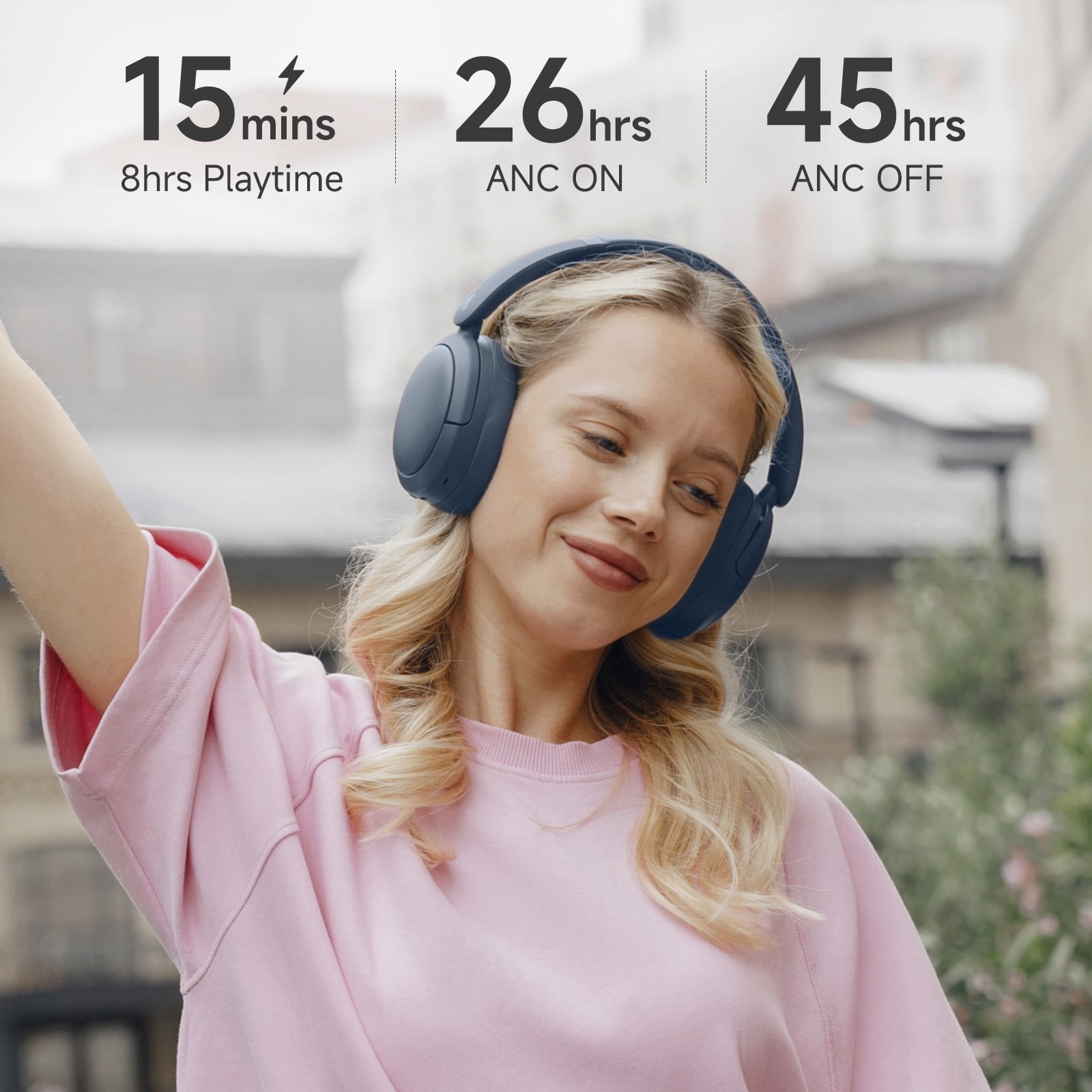 Edifier V80 Hybrid Active Noise Cancelling Headphones, True Wireless Over Ear Bluetooth Headset with 45H Playtime/Hi-Res Audio/Fast Charging/Multipoint Connection for Travel Home Office - Navy Blue