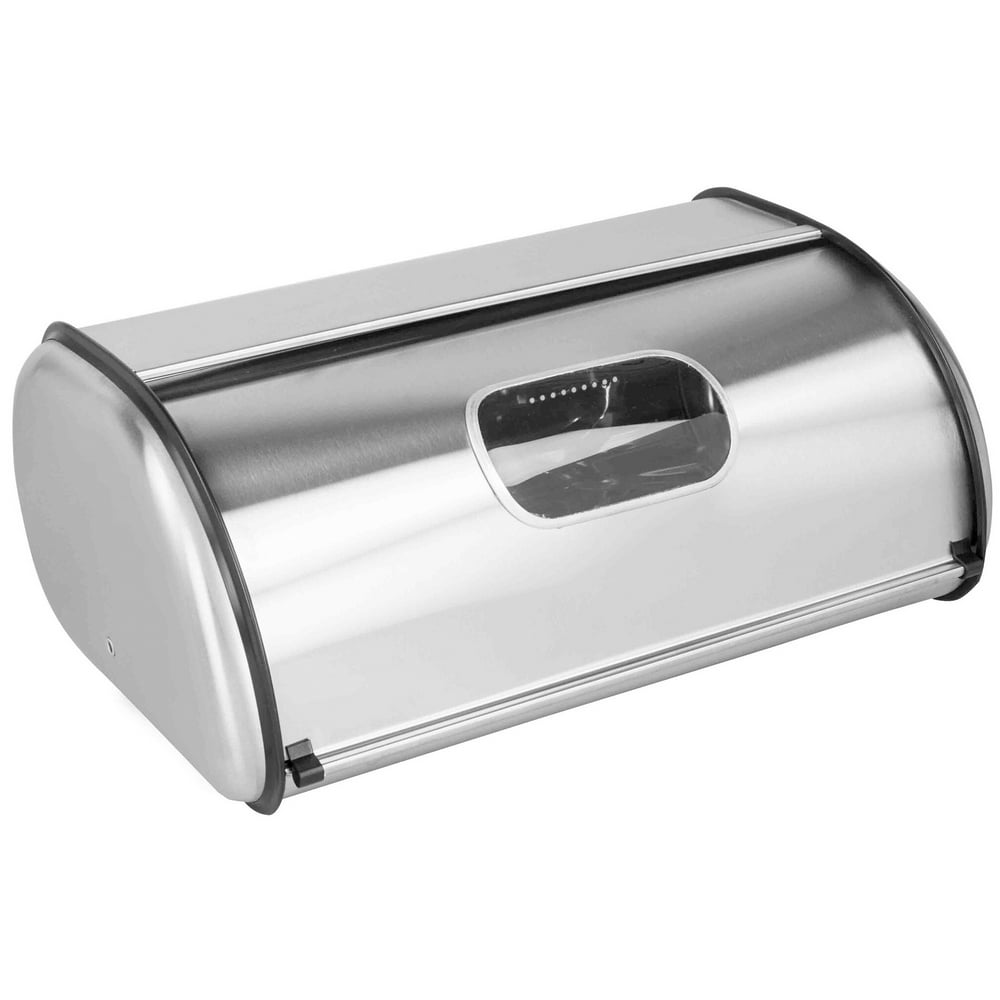 Home Basics Stainless Steel Roll Top Bread Box with Window Walmart