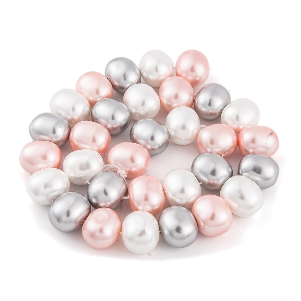 Shell Pearl Beads Strands Oval Colorful 12~13x15~16x12mm Hole: 1mm 30pcs/strand 15.5 inch Colorful