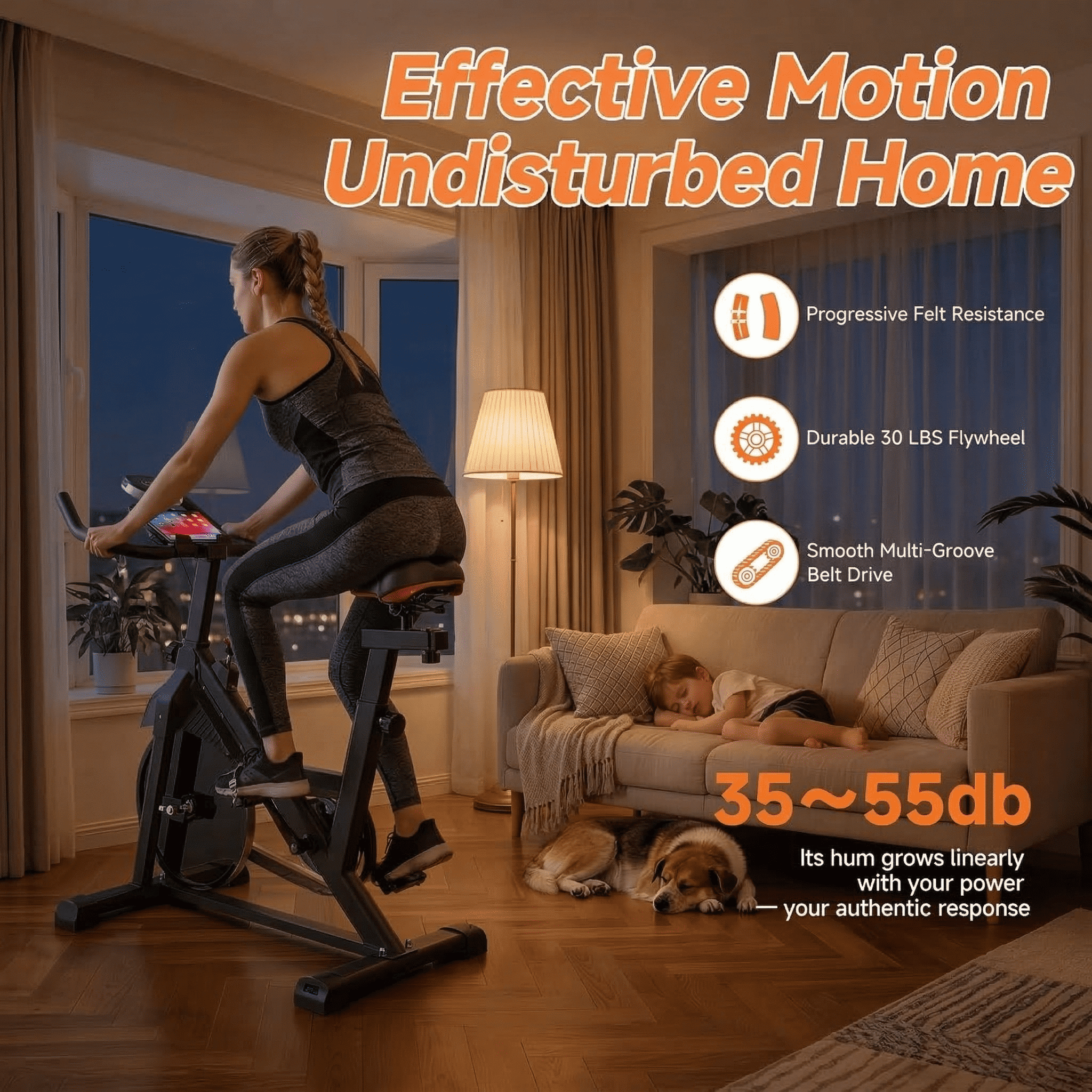 USLIM Indoor Cycling Bike for Home, Silent Belt-Drive Stationary Exercise Bike with Adjustable Seat and Handlebars, 330 lb Capacity, Black