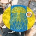 thumbnail image 2 of Jellyfish Blue Round Tablecloth, Fitted Table Cover with Elastic for 36"-44" Round Tables, Boho Tropical Yellow Stripe Summer Abstract Table Cloth Outdoor Indoor Dinning Party Waterproof Tablecloths, 2 of 7