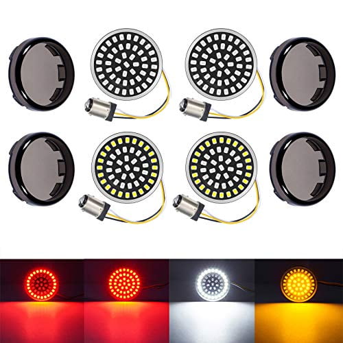 PBYMT 1157 Front Rear Turn Signal Light LED SMD Bulb Smoke Lens Cover Kit Compatible for Harley Dyna Touring Street Glide Road King Electra Glide 1986-2020 