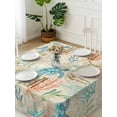 thumbnail image 3 of Teal Red Coastal Suqare Tablecloth - 54 x 54 Inch, Summer Beach Nautical Sea Turtle Coral Starfish Waterproof & StainResistant Tablecloth, Washable Oil-proof Table Cover for Dining/Party/Wedding, 3 of 9