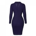 thumbnail image 3 of Pisexur Robe de Travail pour Femmes, Style Bureau, Croisée, Unie, Col Rabattu, Robe Blazer, Manches Longues, Boutons, Robe Moulante Formelle, 3 of 6