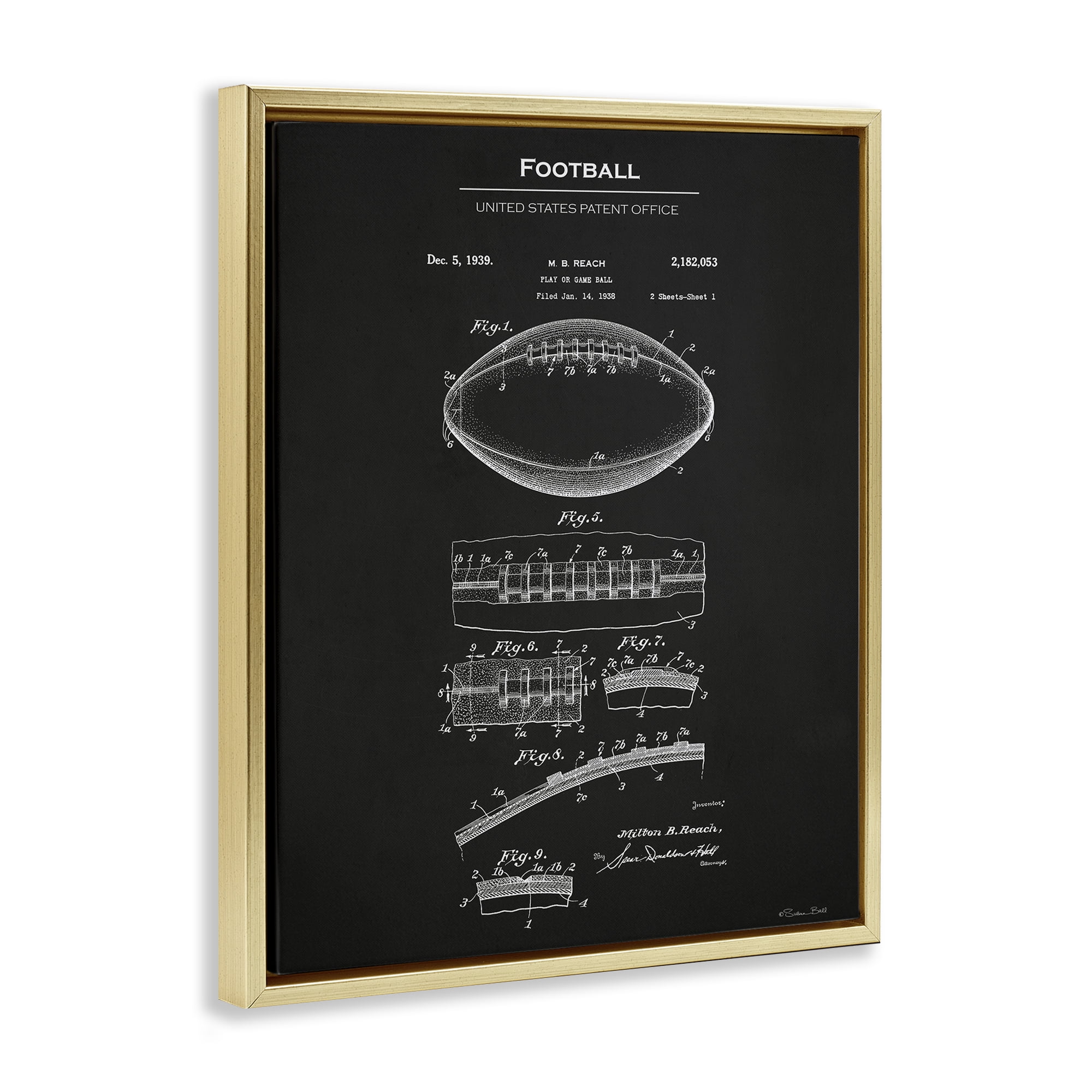 Stupell Industries Detailed Football Blueprint Sports Painting Gold Floater Framed Art Print Wall Art, 17 x 21