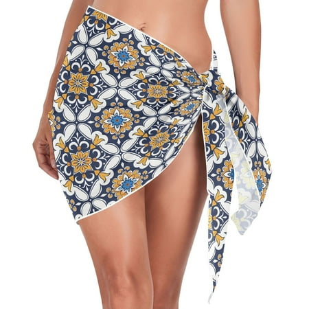 Beach Mini Dress Noble Geometric Floral Swimsuit Coverup for Women Swimwear Cover Ups Short Triangle Beach Skirt S