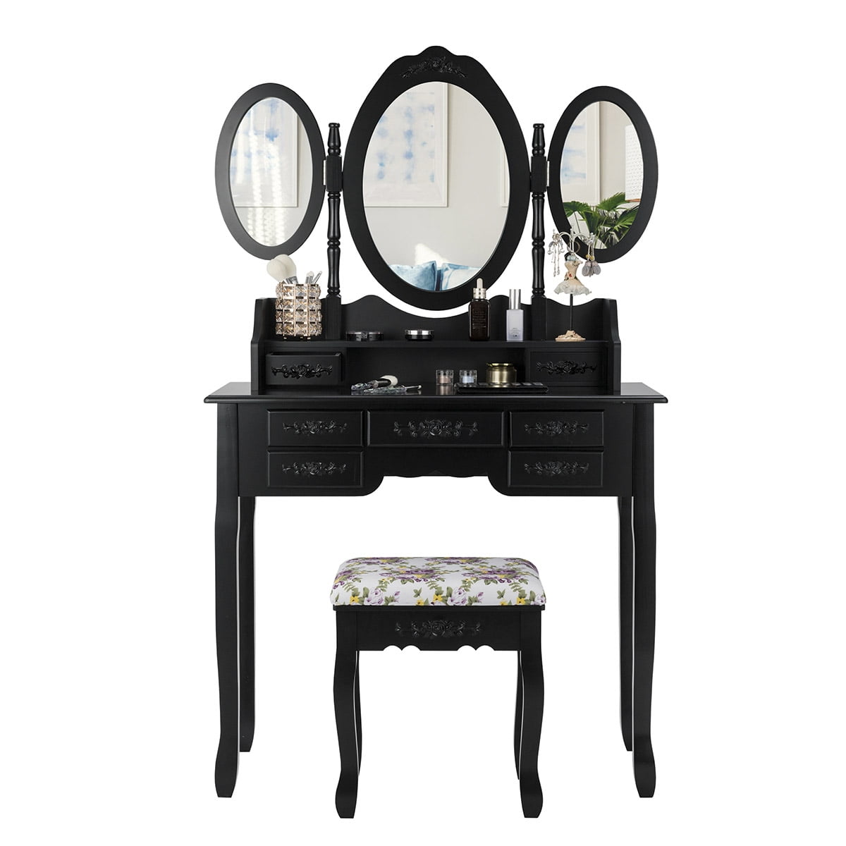 Topbuy TriFolding Mirror Vanity Makeup Set Dressing Table & Stool Unit
