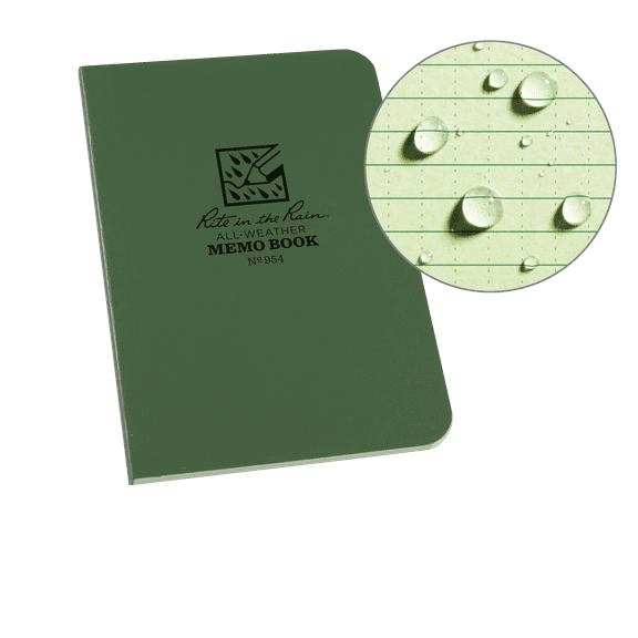 Rite in the Rain Weatherproof Soft Cover Pocket Notebook, 3.5" x 5", Green Cover, Universal Pattern