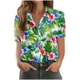 thumbnail image 3 of BiZtdJrK Button Down Hawaiian Shirts for Women Casual Short Sleeve Lapel Summer Blouse Fashion Floral Tropical Print Tunic Tops Todays Sales Green M, 3 of 7
