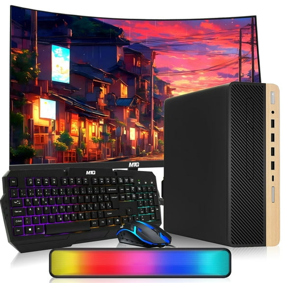 Restored HP Light Single Premium Desktop Computer PC – AMD Processor,16GB RAM,512GB SSD,24 Inch Curved Monitor,RGB Keyboard with AI Copilot Key and Mouse,RGB Soundbar,Windows 11