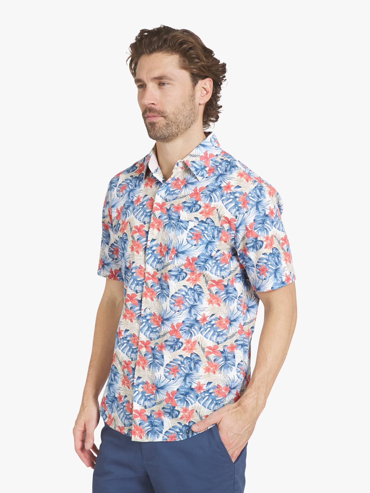 Chaps Men's Cotton Linen Short Sleeve Woven Shirt, Sizes S-2XL