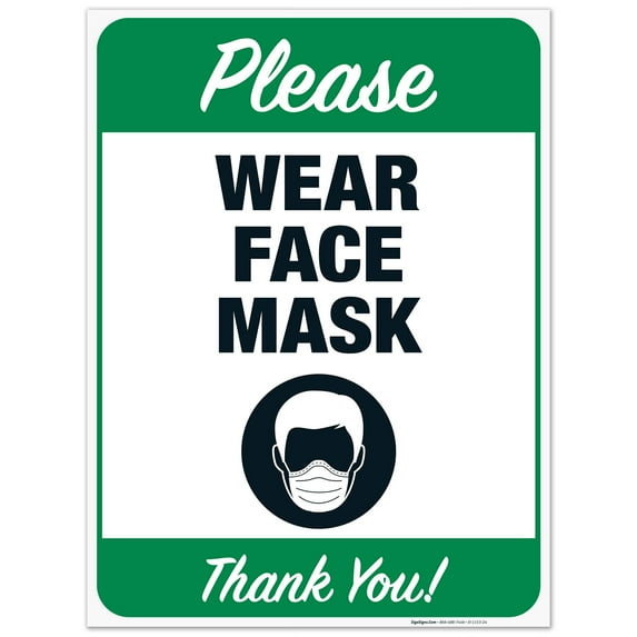 Please Wear Face Mask Sign, Mask Required Sign, 18x24 Corrugated Plastic