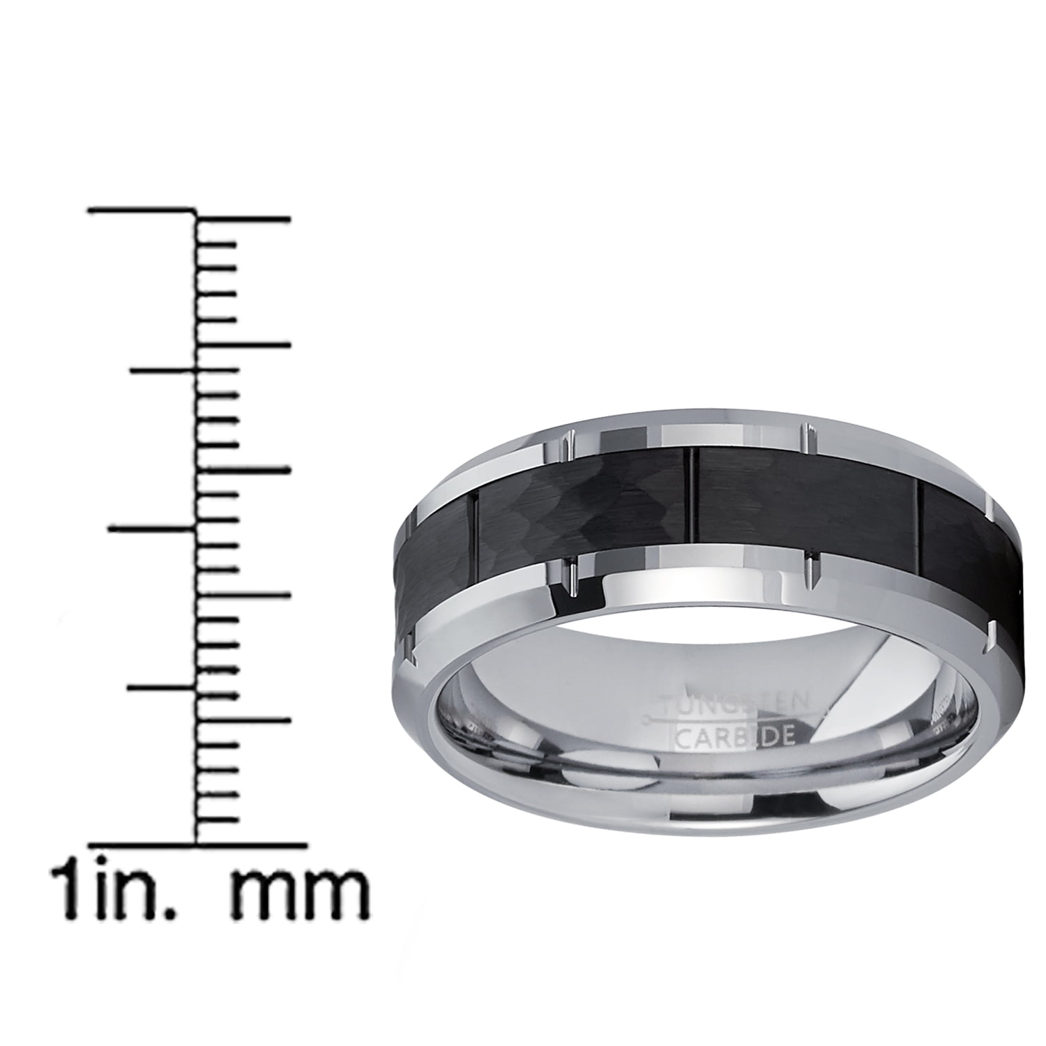 Men's Black Hammered Grooved Tungsten Carbide Wedding Band Ring 8mm 