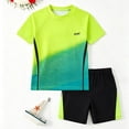 thumbnail image 4 of Tfken Boys Kids Swimsuit Set Outfits For Summer Cute 2 Piece Short Sleeve Tops With Swim Trunks Set Swimwear Beach Teen Comfortable Bathing Suits Size 15-16 Years Green, 4 of 8