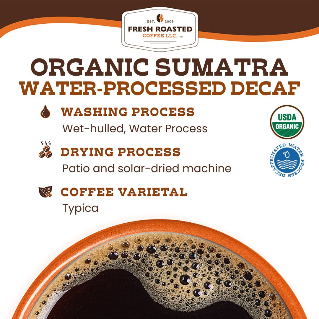Fresh Roasted Coffee, Organic Sumatra Water-Processed Decaf, Medium Roast, K-cup Compatible, 72 Count