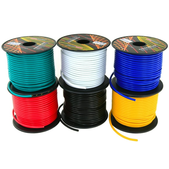 GS Power 14 Gauge Flexible Copper Clad Aluminum Low Voltage Primary Wire 6 Color Set 100ft roll (600 ft Total) for 12 Volt Automotive Trailer Harness Car Audio Video Wiring