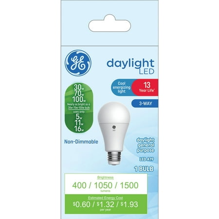 GE LED 3-Way Light Bulb, 100/70/30 Watt, Daylight, Medium Base, Frosted Finish, 13yr